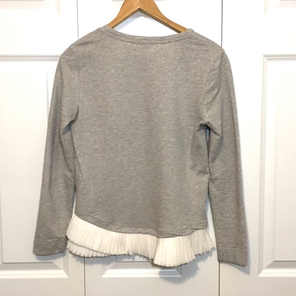 J. Crew Ruffle-Hem Sweatshirt Grey & White XS Extra Small Pleated Trim Pullover - Picture 5 of 6